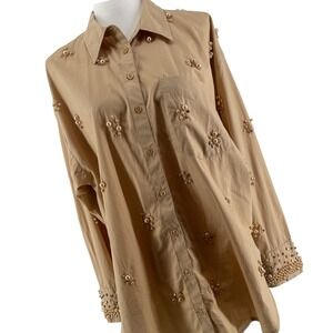 Maeve Anthro Top Womens‎ Medium Tan Pearl Beaded Artsy Western Boho *READ